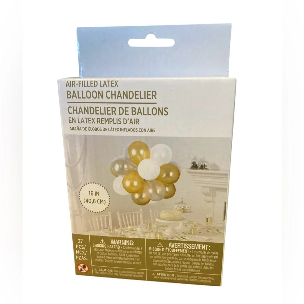 New- Amscan Air-Filled Latex Balloon Chandelier - Gold, White, Clear